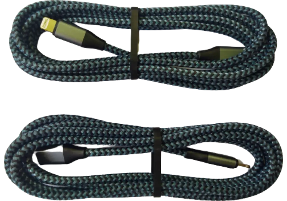 CABLE USB C A LIGHTNING TRENZADO DE NYLON - NEGRO Y AZUL - 2 METROS - CERTIFICADO