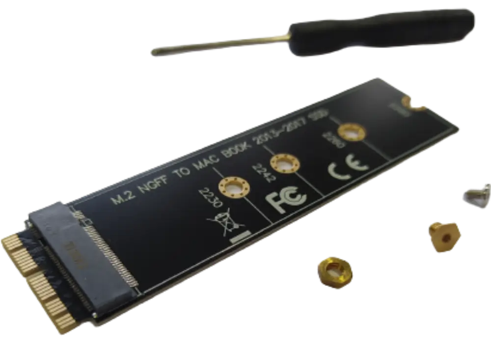 KIT ADAPTADOR PARA LAPTOP MACBOOK AIR PRO A1465 A1466 A1398 A1502 M.2 NVME SSD (AÑO 2013-2017)